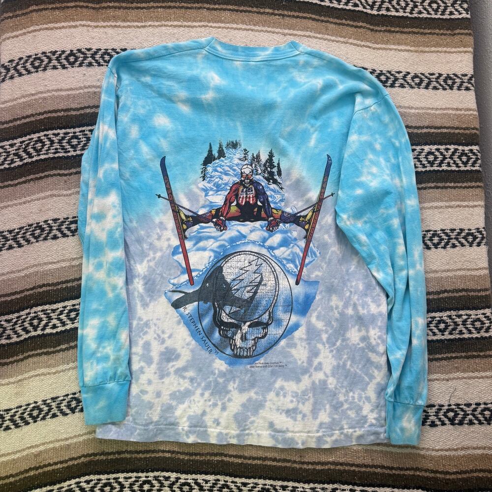 Vintage 1995 U.S. Ski Team x Grateful Dead Blue Tie Dye Long Sleeve Shirt Sz XL